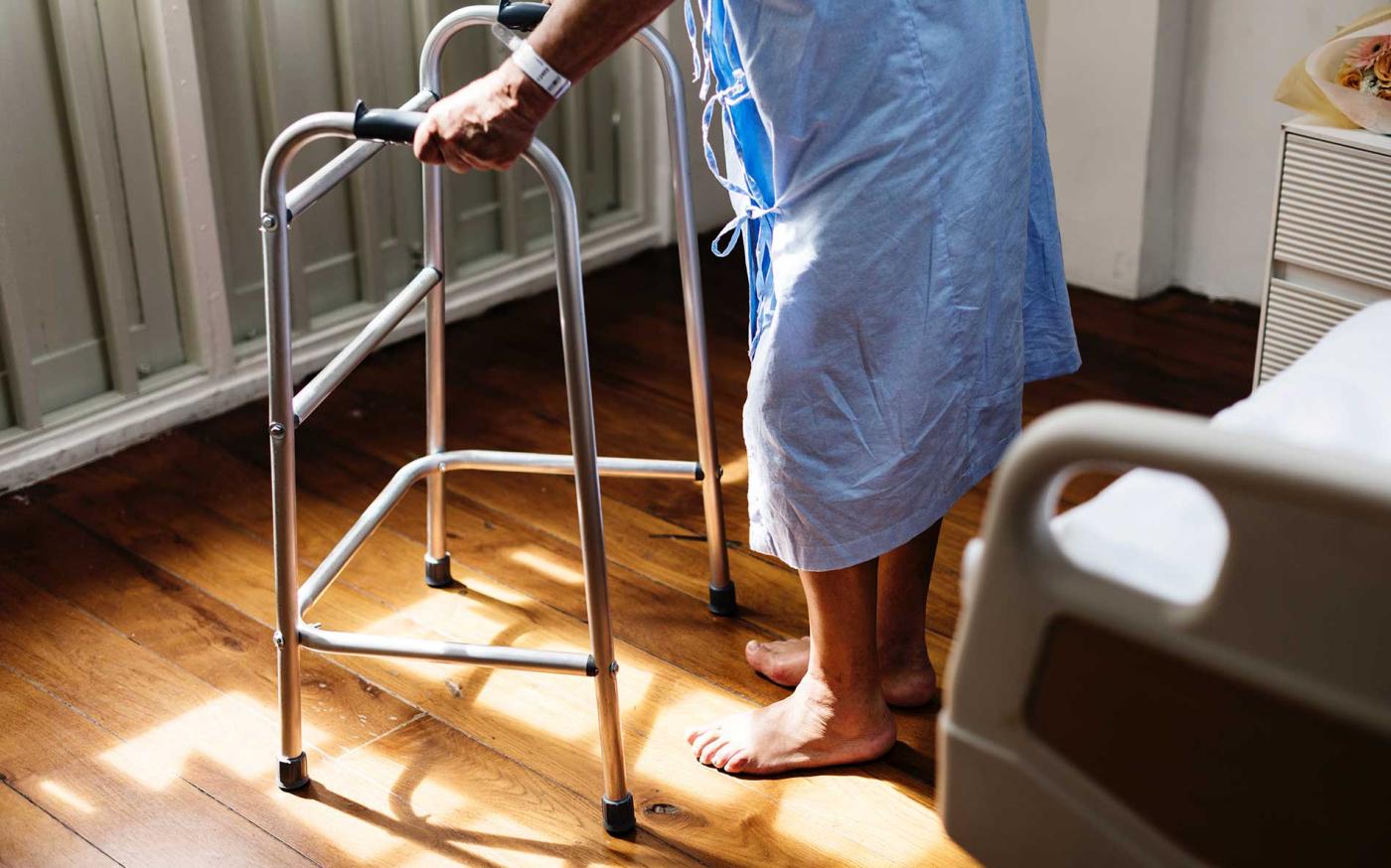 Walking with a walker.