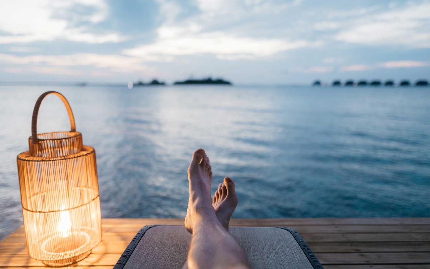 Sitting on dock.